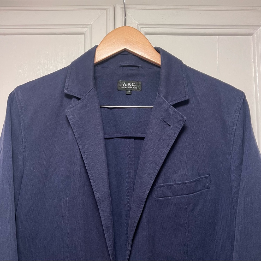 A.P.C. Canvas Navy Cotton Blazer Coat Pearl-like Two Buttons Classic Size Medium - Picture 2 of 10
